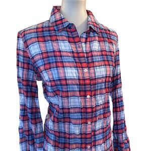 J McLaughlin Crinkled Plaid Button Down LOIS Blouse, NWOT, Small